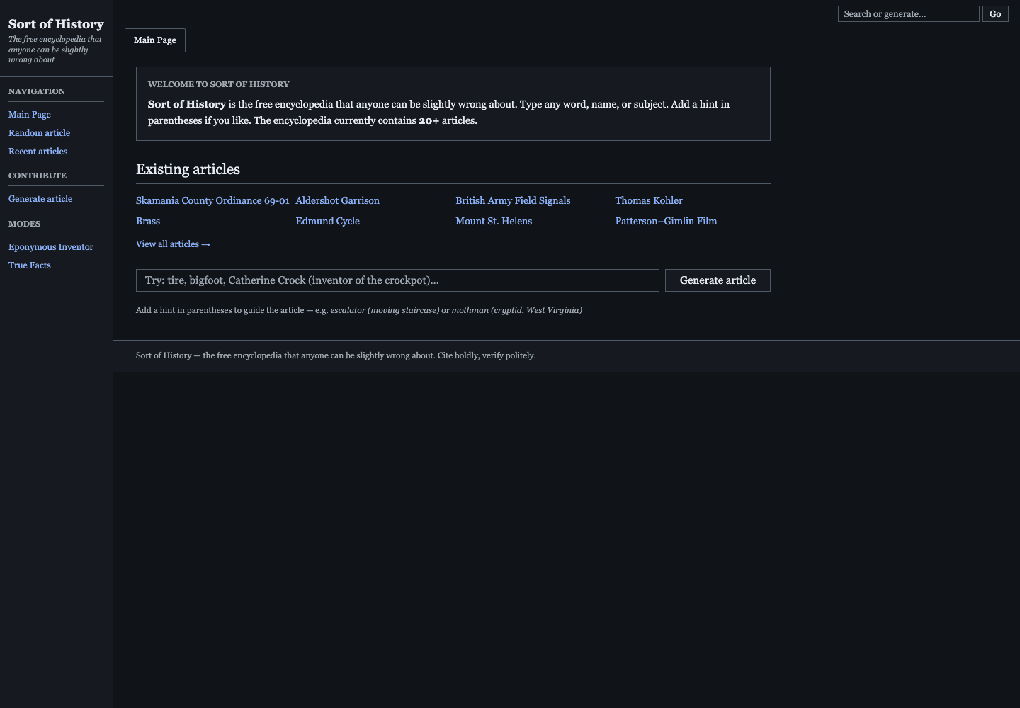 Sort of History homepage screenshot